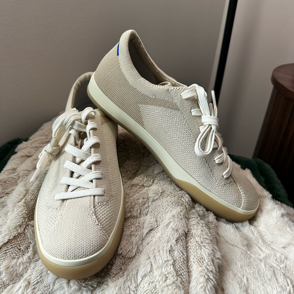 Rothy’s Women's Casual Knit Lace-Up Sneakers in Beige